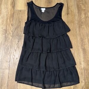 Charming Charlie women's black ruffle sheer tank small
